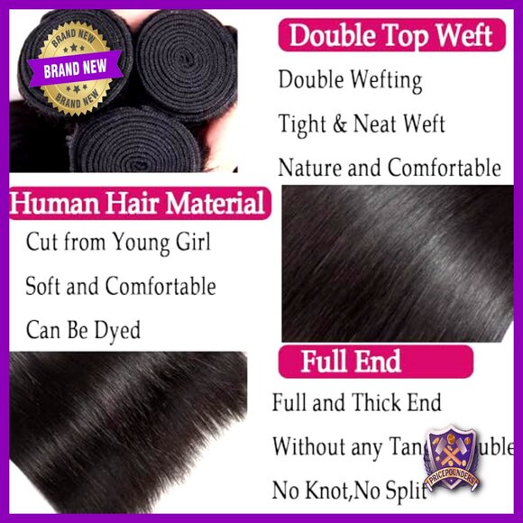 Straight Human Hair Extensions 20 Inch Brazilian Virgin Bundles 300g Total